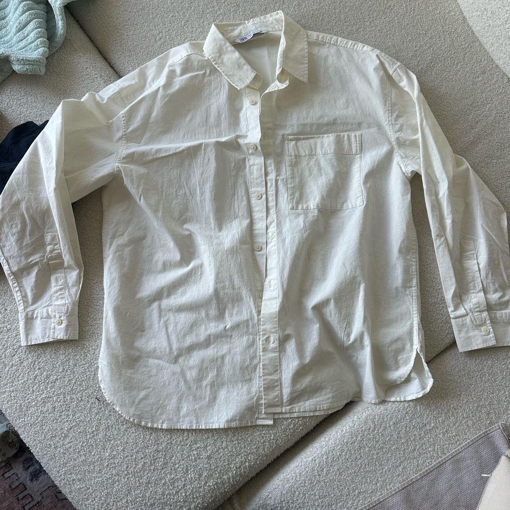 Zara White Casual Button Down Shirt